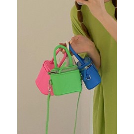 Women Faux Leather Fashion Shopping Solid Candy Bright Color Mini Handbag Crossbody Bag