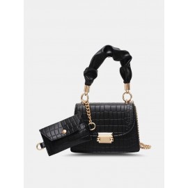 Women Faux Leather Fashion Multi-Carry Alligator Solid Color Handbag Crossbody Bag