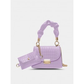 Women Faux Leather Fashion Multi-Carry Alligator Solid Color Handbag Crossbody Bag