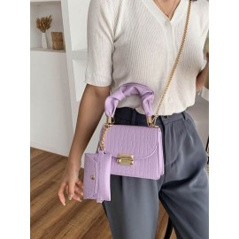 Women Faux Leather Fashion Multi-Carry Alligator Solid Color Handbag Crossbody Bag