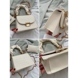 Women Faux Leather Fashion Multi-Carry Alligator Solid Color Handbag Crossbody Bag