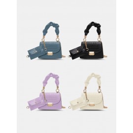 Women Faux Leather Fashion Multi-Carry Alligator Solid Color Handbag Crossbody Bag