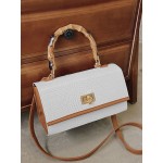 Women Vintage Faux Leather Alligator Color Matching Handbag Shoulder Bag