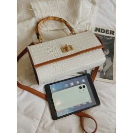 Women Vintage Faux Leather Alligator Color Matching Handbag Shoulder Bag