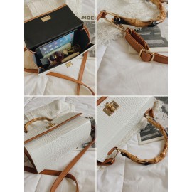 Women Vintage Faux Leather Alligator Color Matching Handbag Shoulder Bag