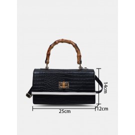 Women Vintage Faux Leather Alligator Color Matching Handbag Shoulder Bag