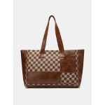 Vintage Delicate Printing Patchwork Handbag Faux Leather Large Capacity Tote Shopping Bag
