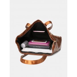 Vintage Delicate Printing Patchwork Handbag Faux Leather Large Capacity Tote Shopping Bag