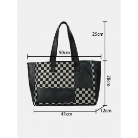 Vintage Delicate Printing Patchwork Handbag Faux Leather Large Capacity Tote Shopping Bag