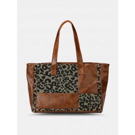 Vintage Delicate Printing Patchwork Handbag Faux Leather Large Capacity Tote Shopping Bag