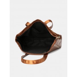 Vintage Delicate Printing Patchwork Handbag Faux Leather Large Capacity Tote Shopping Bag