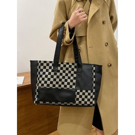 Vintage Delicate Printing Patchwork Handbag Faux Leather Large Capacity Tote Shopping Bag