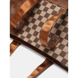 Vintage Delicate Printing Patchwork Handbag Faux Leather Large Capacity Tote Shopping Bag