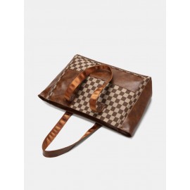 Vintage Delicate Printing Patchwork Handbag Faux Leather Large Capacity Tote Shopping Bag