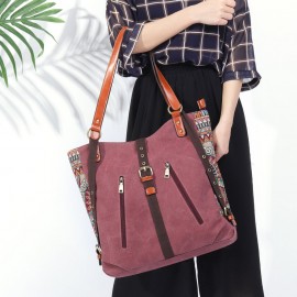 Brenice National Canvas Handbags Vintage Flower Shoulder Bags Multifuntion Backpack