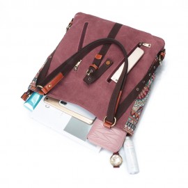 Brenice National Canvas Handbags Vintage Flower Shoulder Bags Multifuntion Backpack