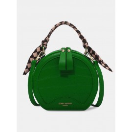 Trendy Klein Blue Stone Pattern Handbag Faux Leather Rivet Round Silk Scarves Decoration Crossbody bag