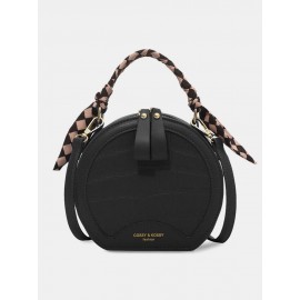 Trendy Klein Blue Stone Pattern Handbag Faux Leather Rivet Round Silk Scarves Decoration Crossbody bag