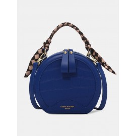 Trendy Klein Blue Stone Pattern Handbag Faux Leather Rivet Round Silk Scarves Decoration Crossbody bag