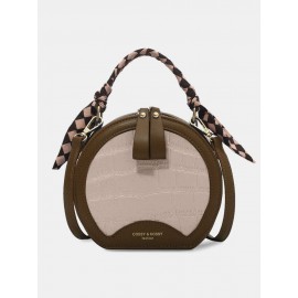 Trendy Klein Blue Stone Pattern Handbag Faux Leather Rivet Round Silk Scarves Decoration Crossbody bag