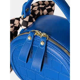 Trendy Klein Blue Stone Pattern Handbag Faux Leather Rivet Round Silk Scarves Decoration Crossbody bag