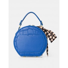 Trendy Klein Blue Stone Pattern Handbag Faux Leather Rivet Round Silk Scarves Decoration Crossbody bag