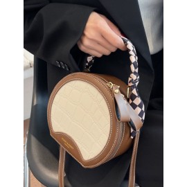 Trendy Klein Blue Stone Pattern Handbag Faux Leather Rivet Round Silk Scarves Decoration Crossbody bag