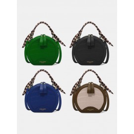 Trendy Klein Blue Stone Pattern Handbag Faux Leather Rivet Round Silk Scarves Decoration Crossbody bag