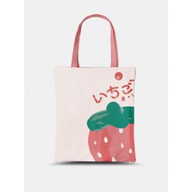 Women Canvas Cute Large Capacity Print Strawberry Pattern Handbag Tote