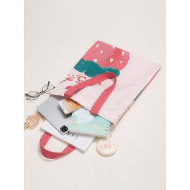 Women Canvas Cute Large Capacity Print Strawberry Pattern Handbag Tote