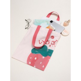 Women Canvas Cute Large Capacity Print Strawberry Pattern Handbag Tote
