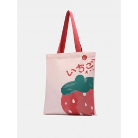 Women Canvas Cute Large Capacity Print Strawberry Pattern Handbag Tote