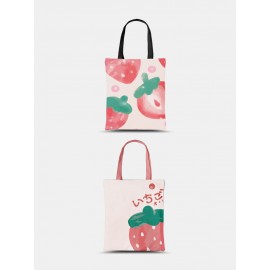 Women Canvas Cute Large Capacity Print Strawberry Pattern Handbag Tote