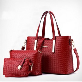 Women 3 PCS Vintage PU Leather Shoulder Bag Handbag Clutch Bag