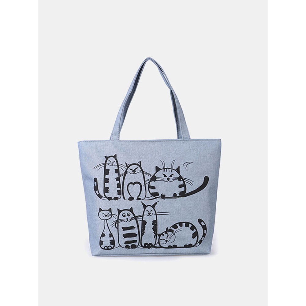 Women Cute Cat Pattern Handbags Large Capacity Leisure Shoulder Bags