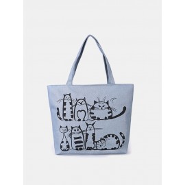 Women Cute Cat Pattern Handbags Large Capacity Leisure Shoulder Bags