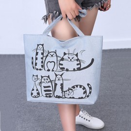 Women Cute Cat Pattern Handbags Large Capacity Leisure Shoulder Bags