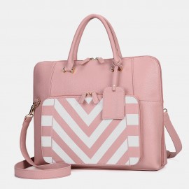 Women Design Striped Business Handbag Multifunction Crossbody Bag