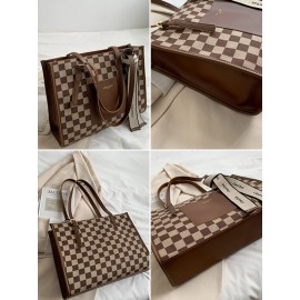 Vintage 2 PCS Lattice Pattern Bowknot Handbag Faux Leather Large Capacity Shoulder Bag Weekend Bag