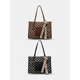 Vintage 2 PCS Lattice Pattern Bowknot Handbag Faux Leather Large Capacity Shoulder Bag Weekend Bag