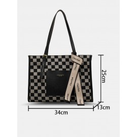 Vintage 2 PCS Lattice Pattern Bowknot Handbag Faux Leather Large Capacity Shoulder Bag Weekend Bag