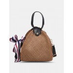 Women Straw Casual Weave Beautiful Silk Scarf Solid Color Crossbody Bag Handbag