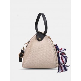 Women Straw Casual Weave Beautiful Silk Scarf Solid Color Crossbody Bag Handbag