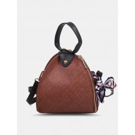 Women Straw Casual Weave Beautiful Silk Scarf Solid Color Crossbody Bag Handbag