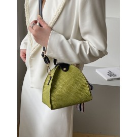 Women Straw Casual Weave Beautiful Silk Scarf Solid Color Crossbody Bag Handbag