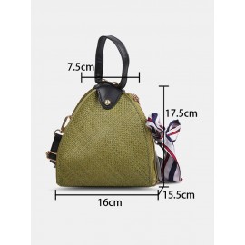 Women Straw Casual Weave Beautiful Silk Scarf Solid Color Crossbody Bag Handbag