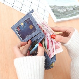 Women Bifold PU Leather Short Wallet Solid Coin Purse