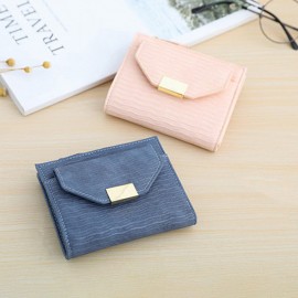 Women Bifold PU Leather Short Wallet Solid Coin Purse