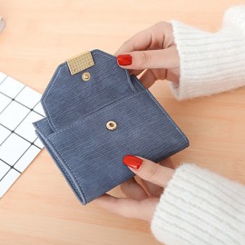 Women Bifold PU Leather Short Wallet Solid Coin Purse