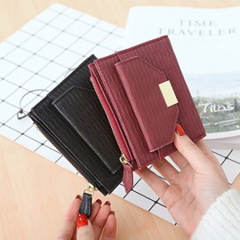 Women Bifold PU Leather Short Wallet Solid Coin Purse